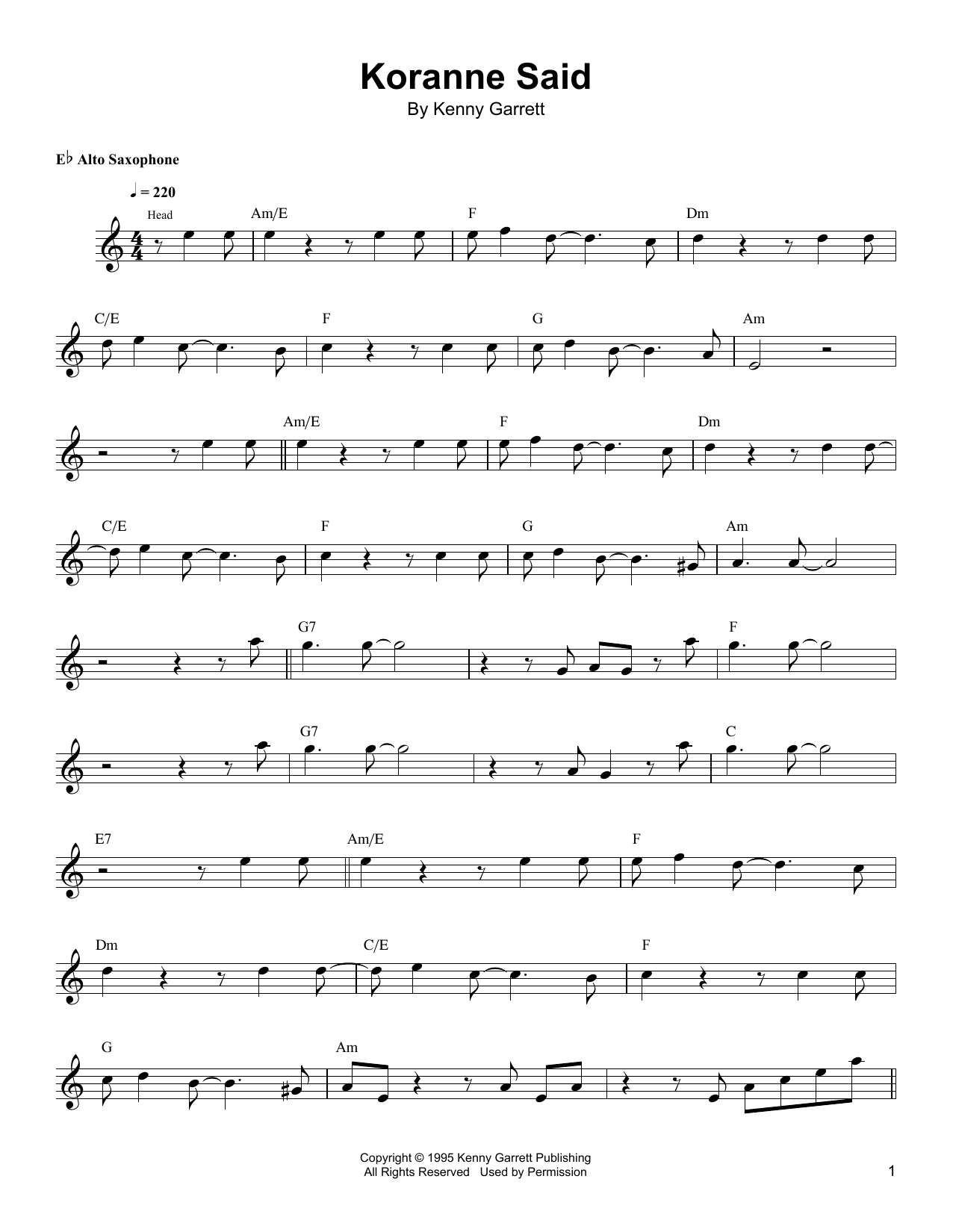 Kenny Garrett Koranne Said sheet music notes and chords arranged for Alto Sax Transcription