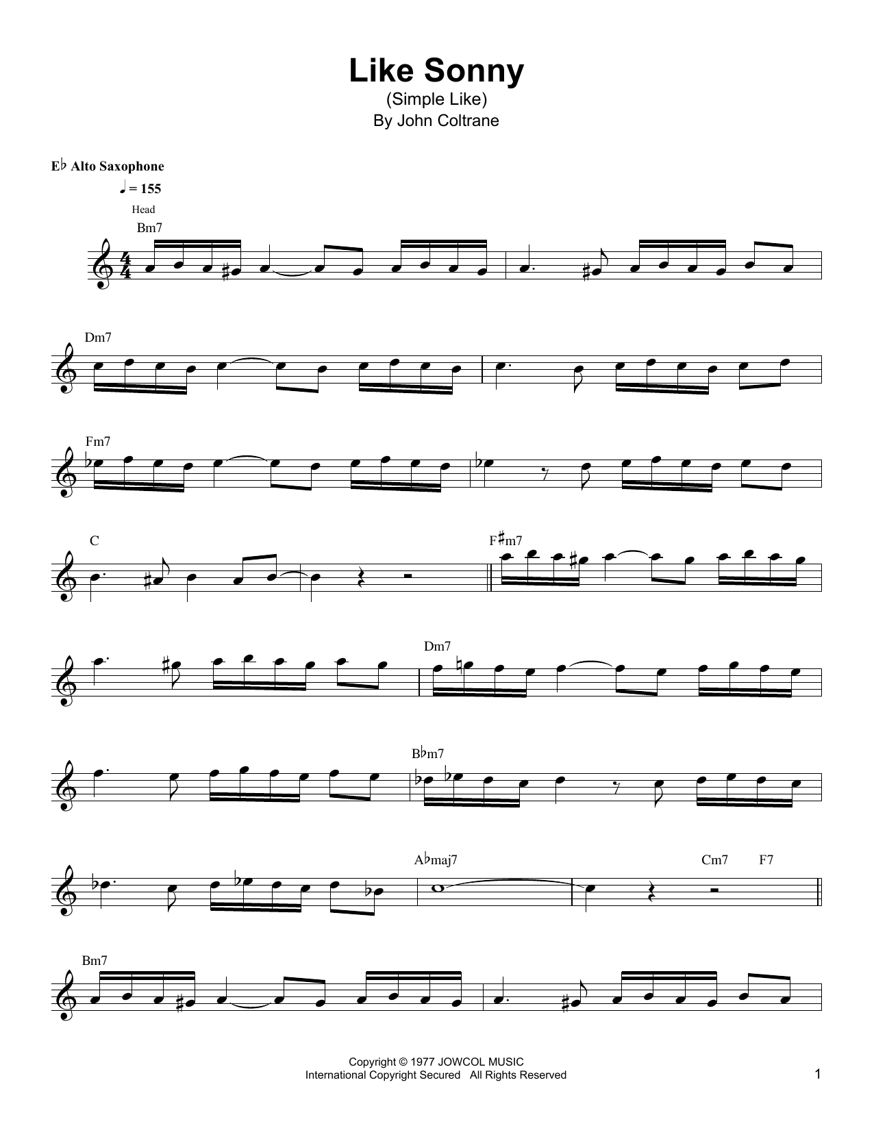 Kenny Garrett Like Sonny (Simple Like) sheet music notes and chords arranged for Alto Sax Transcription