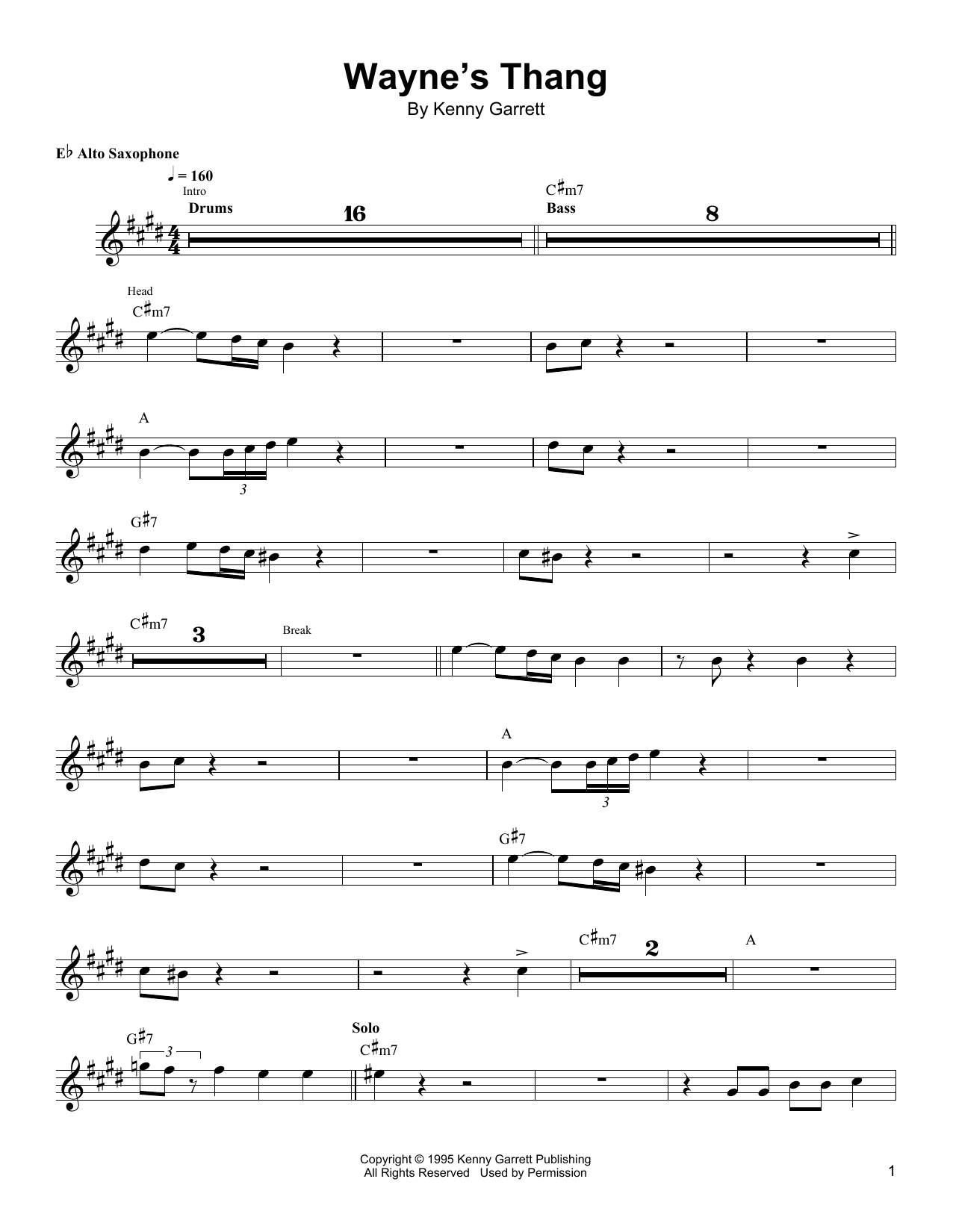 Kenny Garrett Wayne's Thang sheet music notes and chords arranged for Alto Sax Transcription