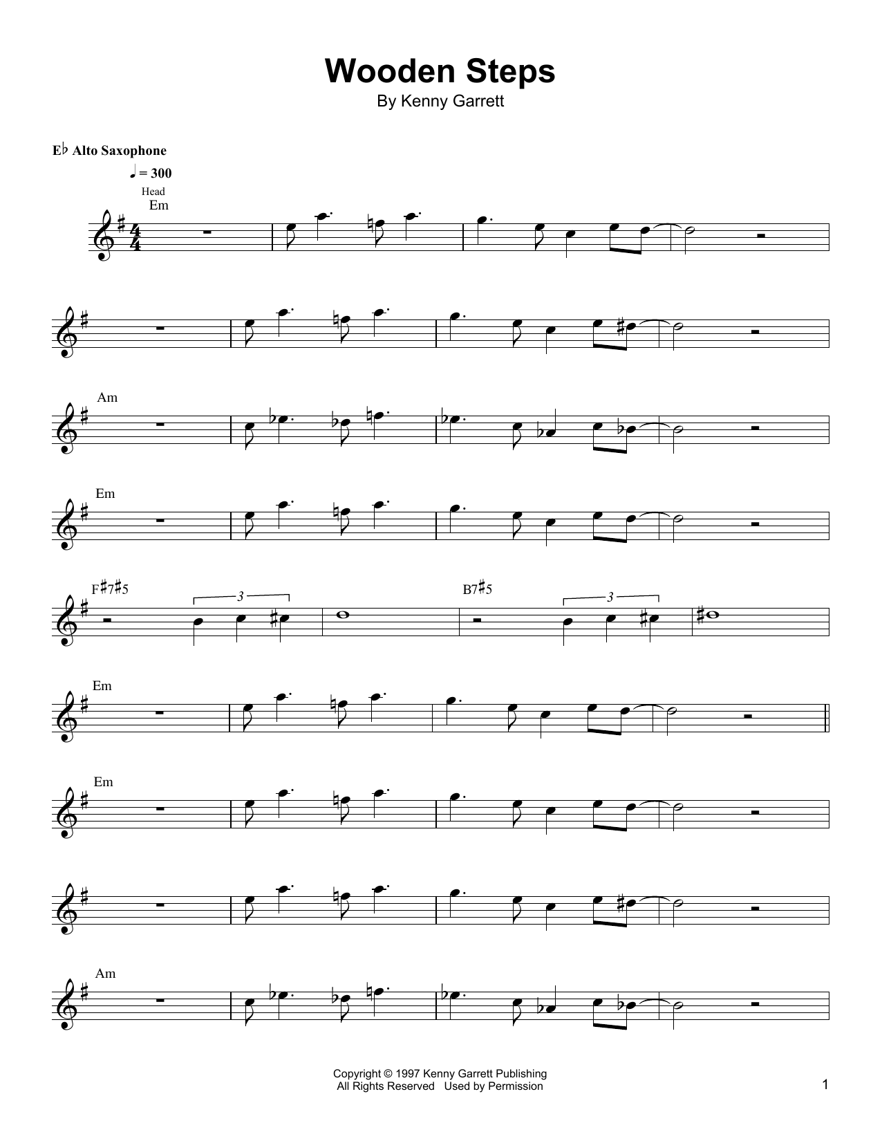 Kenny Garrett Wooden Steps sheet music notes and chords arranged for Alto Sax Transcription