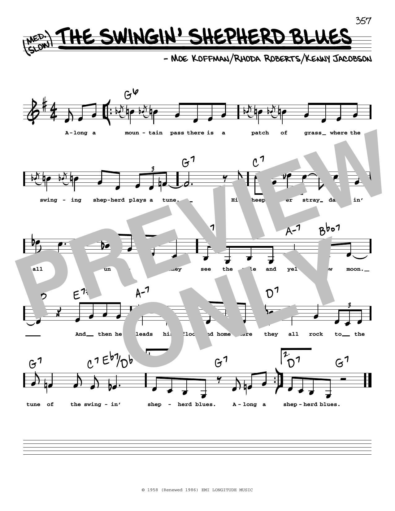 Kenny Jacobson The Swingin' Shepherd Blues (Low Voice) sheet music notes and chords arranged for Real Book – Melody, Lyrics & Chords