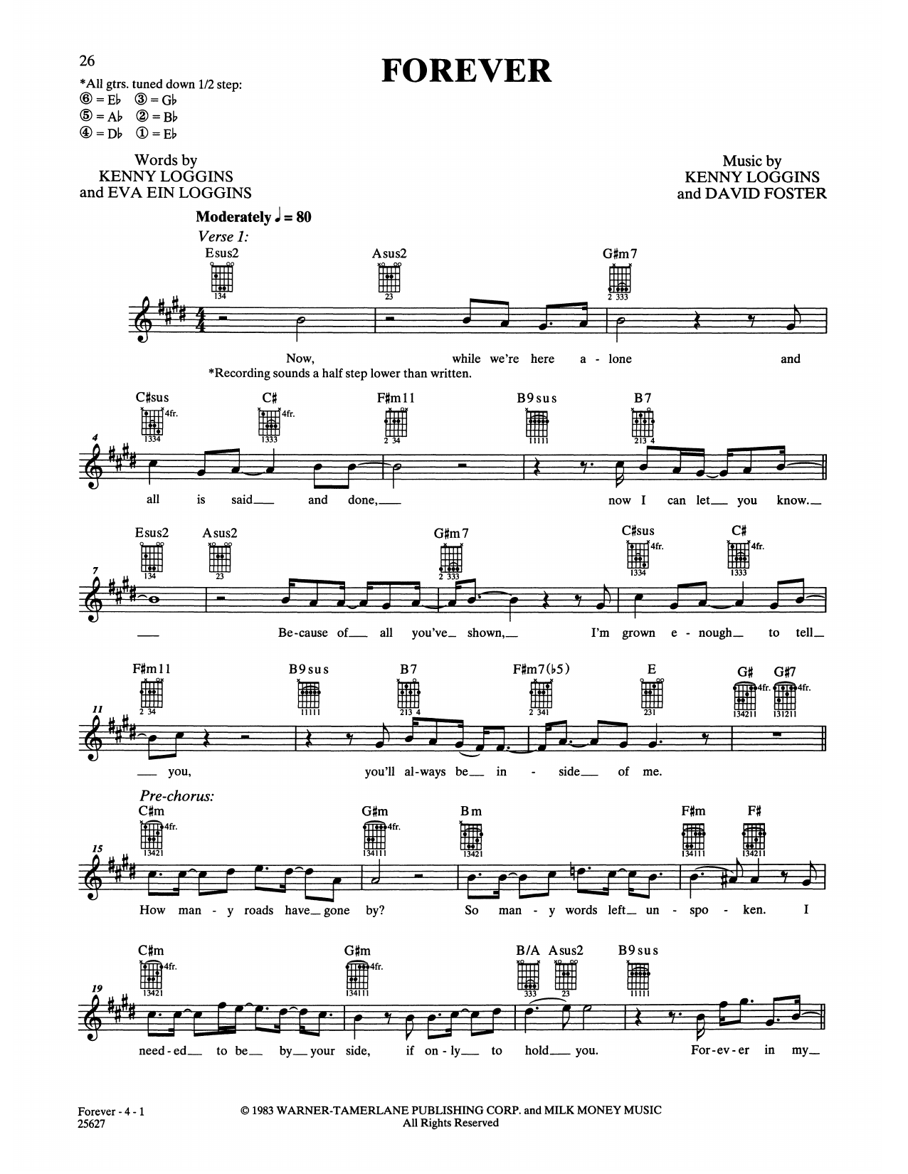 Kenny Loggins Forever sheet music notes and chords arranged for Easy Guitar