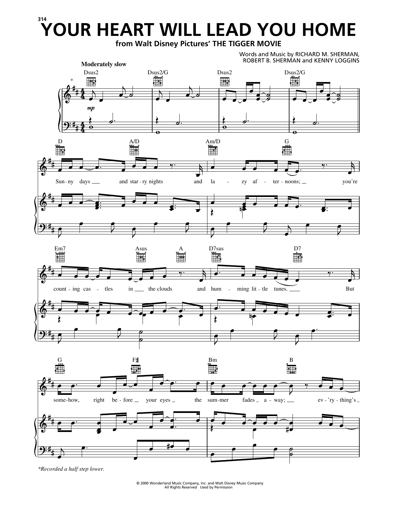 Kenny Loggins Your Heart Will Lead You Home (from The Tigger Movie) sheet music notes and chords arranged for Piano, Vocal & Guitar Chords (Right-Hand Melody)
