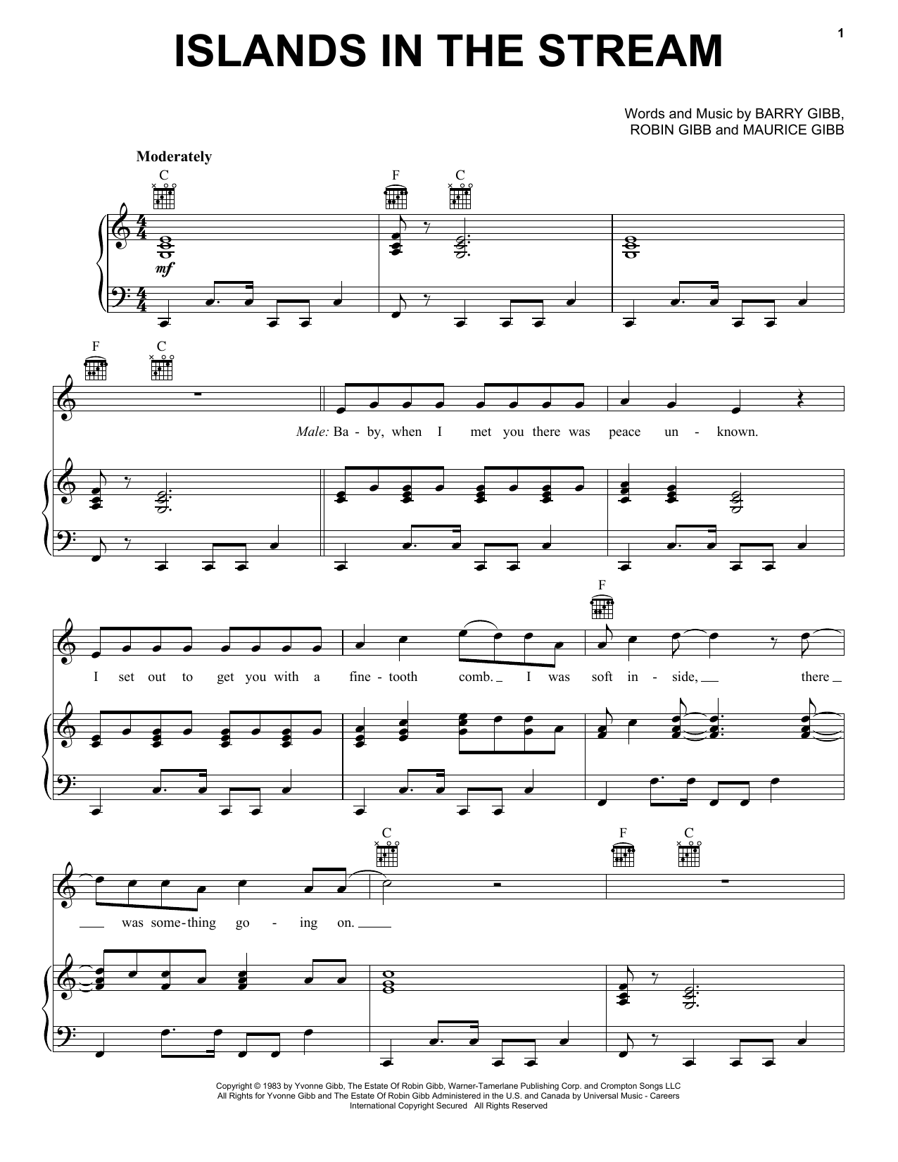 Kenny Rogers & Dolly Parton Islands In The Stream sheet music notes and chords arranged for Real Book – Melody, Lyrics & Chords