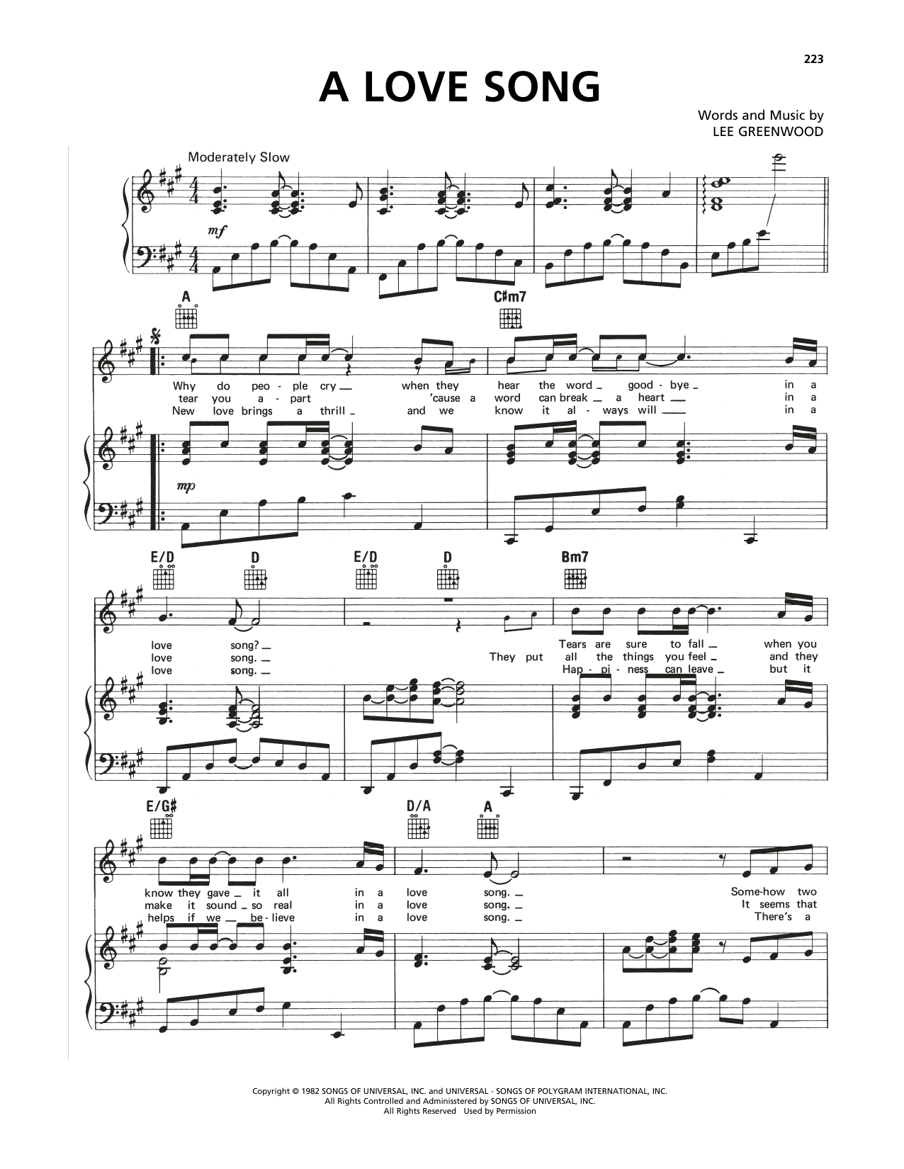Kenny Rogers A Love Song sheet music notes and chords arranged for Piano, Vocal & Guitar Chords (Right-Hand Melody)