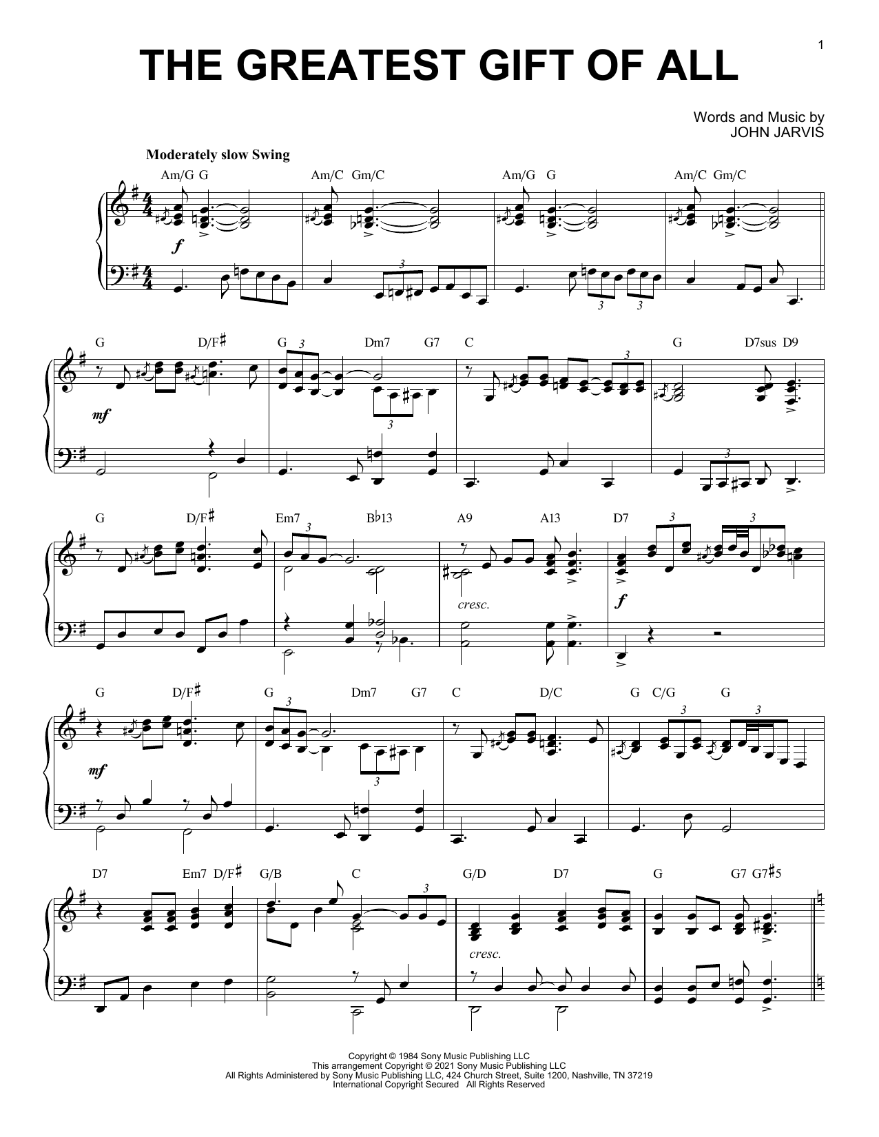 Kenny Rogers and Dolly Parton The Greatest Gift Of All [Jazz version] (arr. Brent Edstrom) sheet music notes and chords arranged for Piano Solo