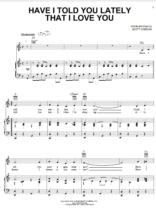 Kenny Rogers Have I Told You Lately That I Love You sheet music notes and chords arranged for Piano, Vocal & Guitar Chords (Right-Hand Melody)