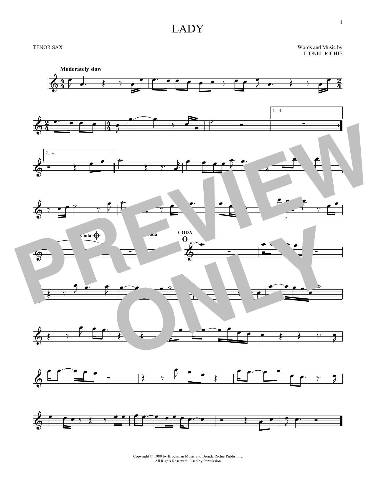 Kenny Rogers Lady sheet music notes and chords arranged for French Horn Solo