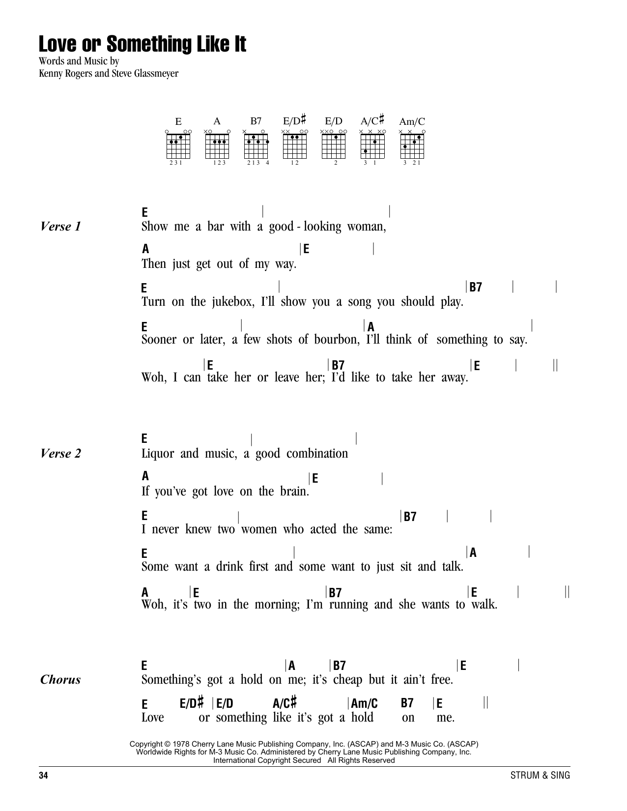 Kenny Rogers Love Or Something Like It sheet music notes and chords arranged for Guitar Chords/Lyrics
