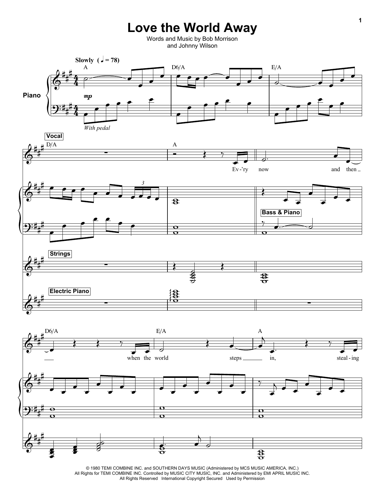 Kenny Rogers Love The World Away sheet music notes and chords arranged for Keyboard Transcription