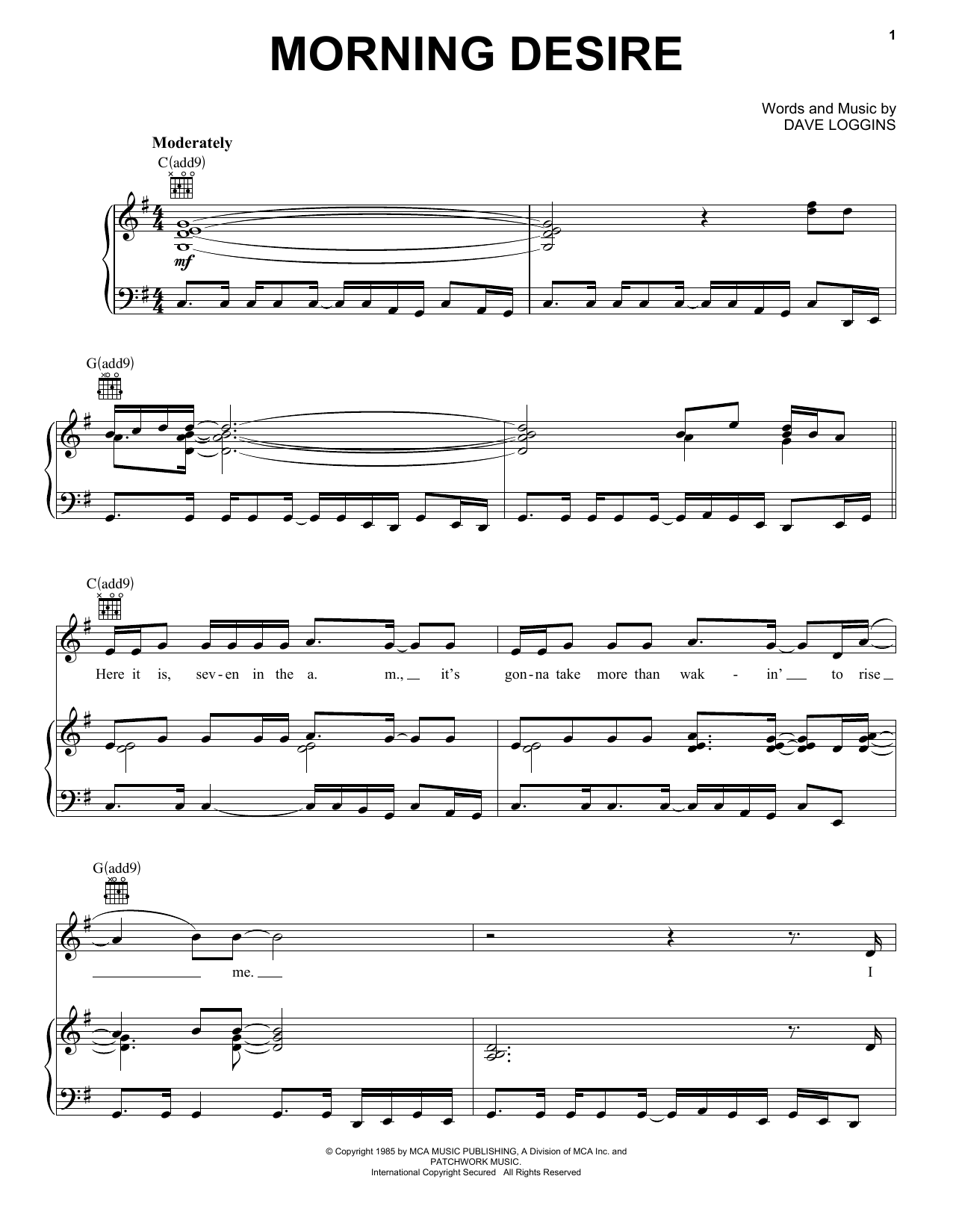 Kenny Rogers Morning Desire sheet music notes and chords arranged for Piano, Vocal & Guitar Chords (Right-Hand Melody)