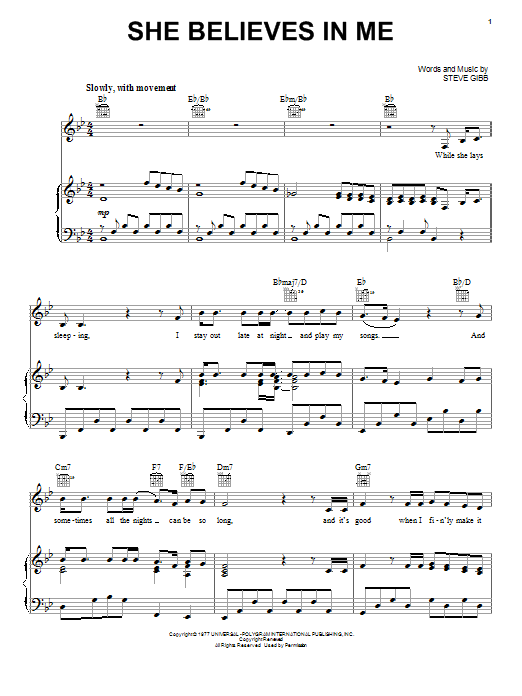 Kenny Rogers She Believes In Me sheet music notes and chords arranged for Super Easy Piano
