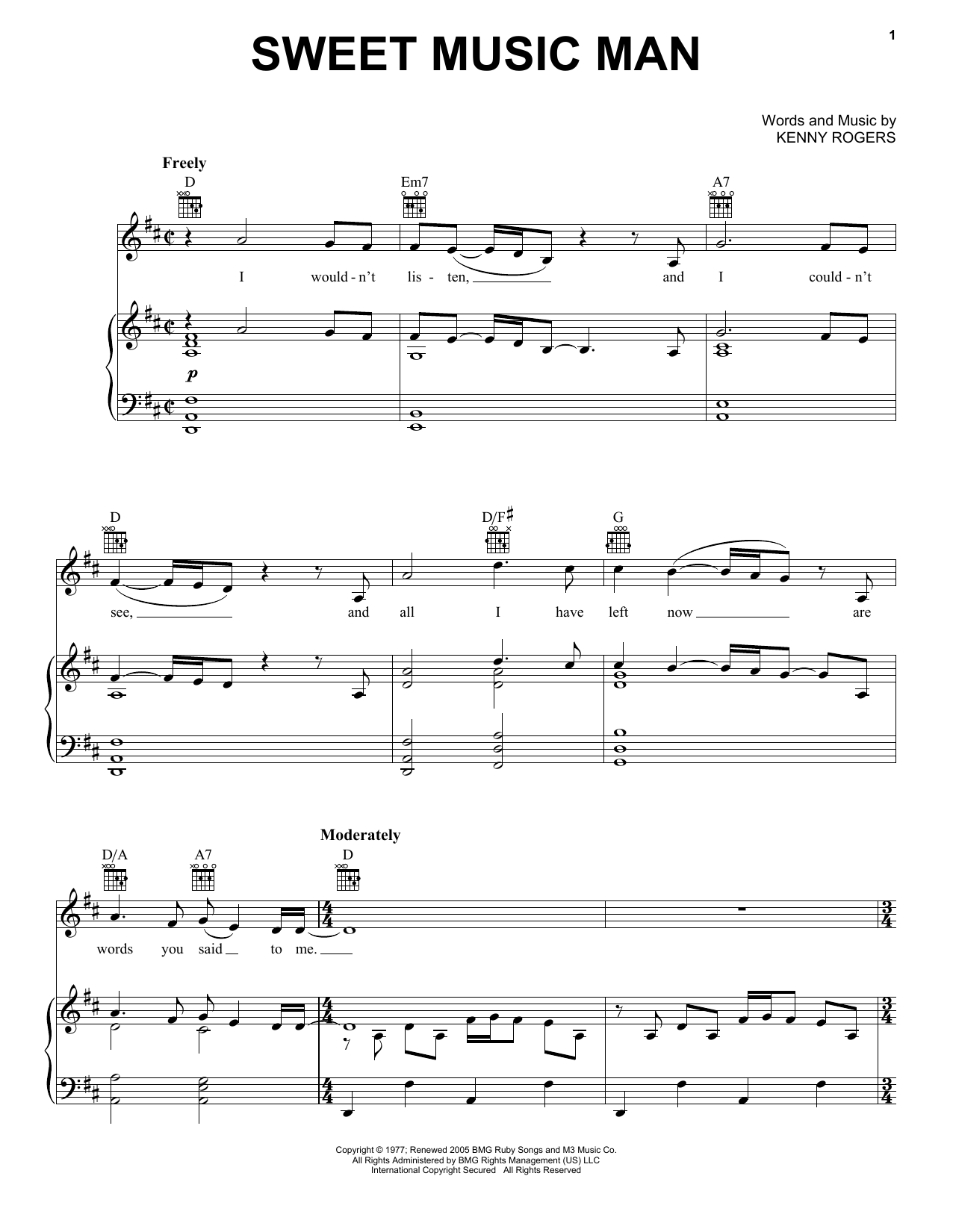 Kenny Rogers Sweet Music Man sheet music notes and chords arranged for Guitar Chords/Lyrics
