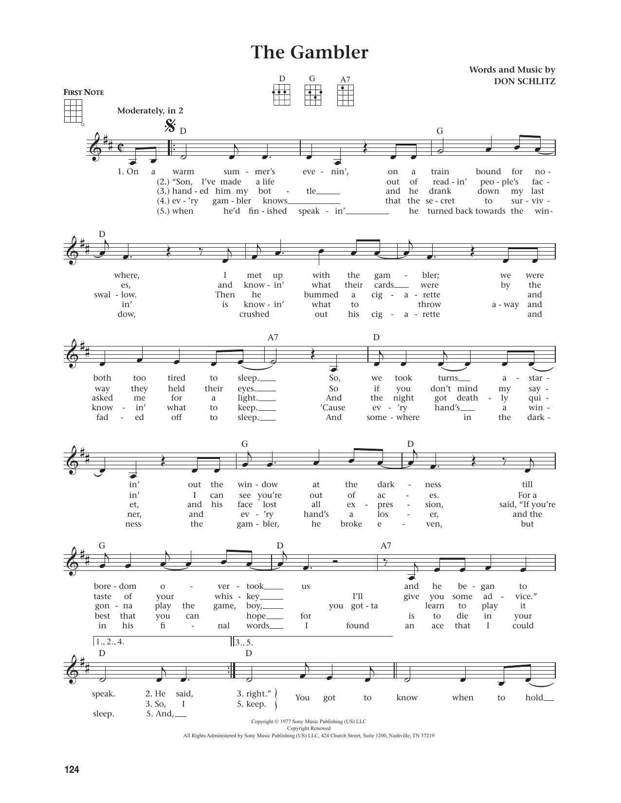 Kenny Rogers The Gambler (from The Daily Ukulele) (arr. Jim Beloff) sheet music notes and chords arranged for Ukulele