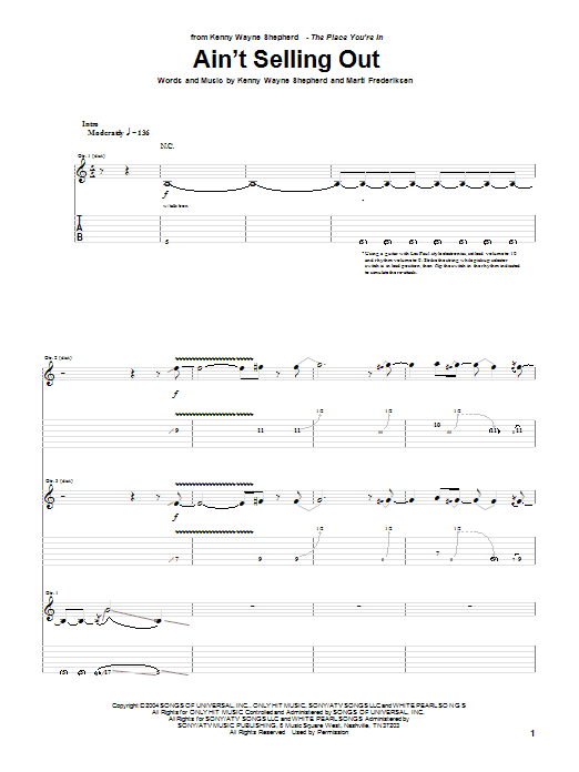 Kenny Wayne Shepherd Ain't Selling Out sheet music notes and chords arranged for Guitar Tab