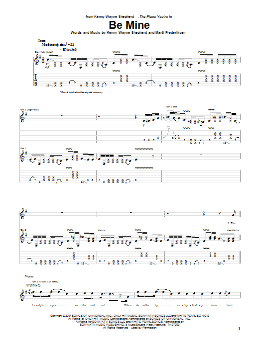 Kenny Wayne Shepherd Be Mine sheet music notes and chords arranged for Guitar Tab