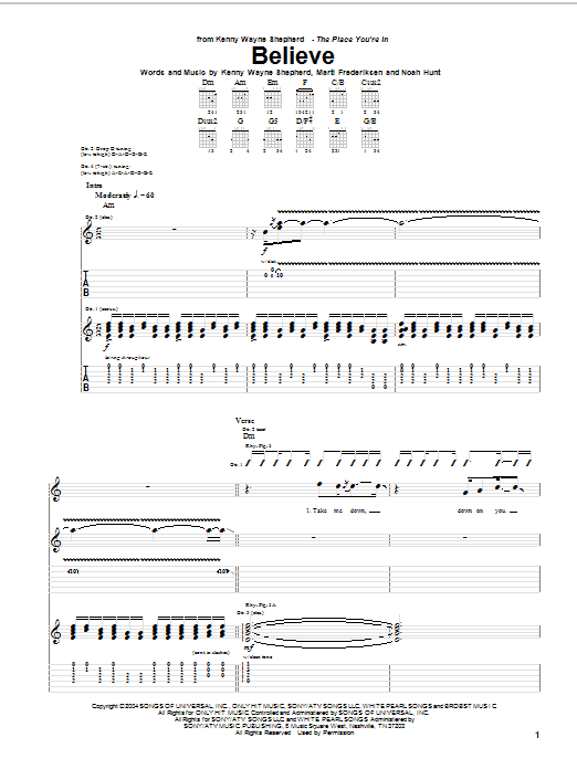 Kenny Wayne Shepherd Believe sheet music notes and chords arranged for Guitar Tab