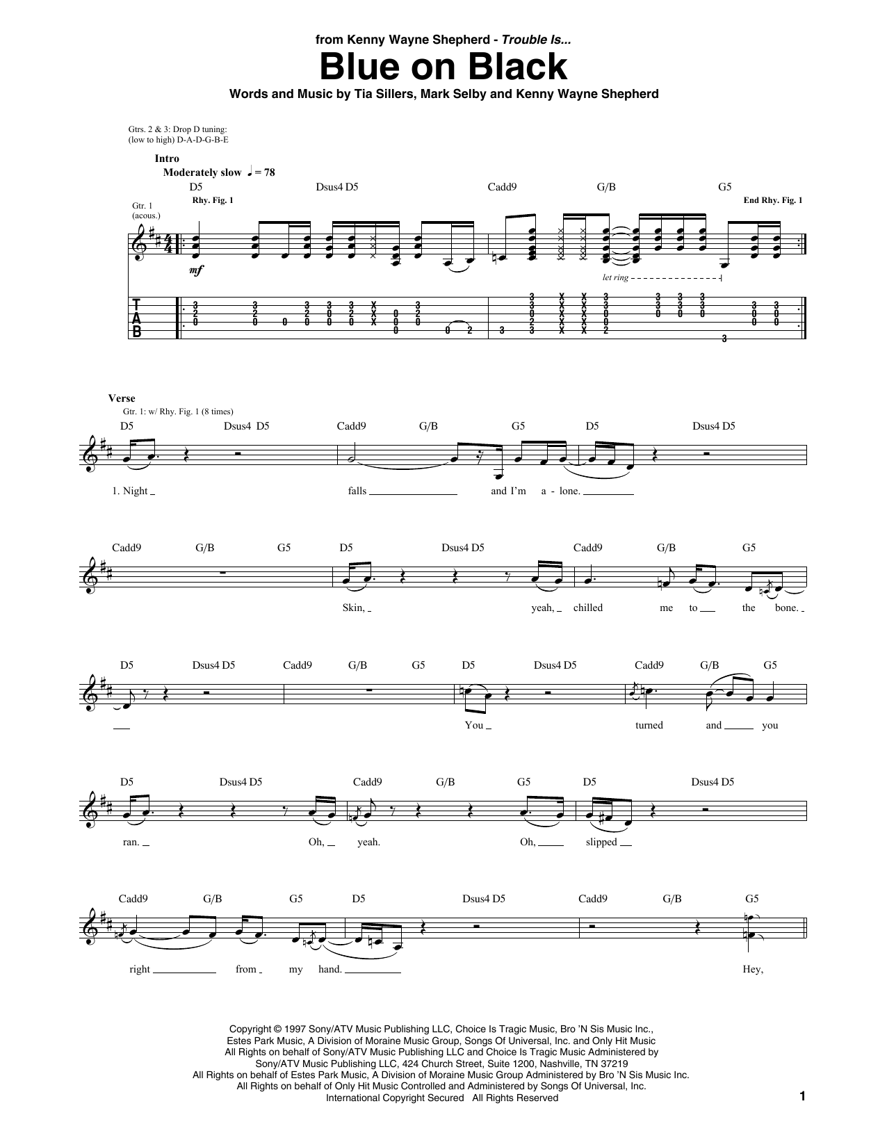 Kenny Wayne Shepherd Blue On Black sheet music notes and chords arranged for Guitar Tab