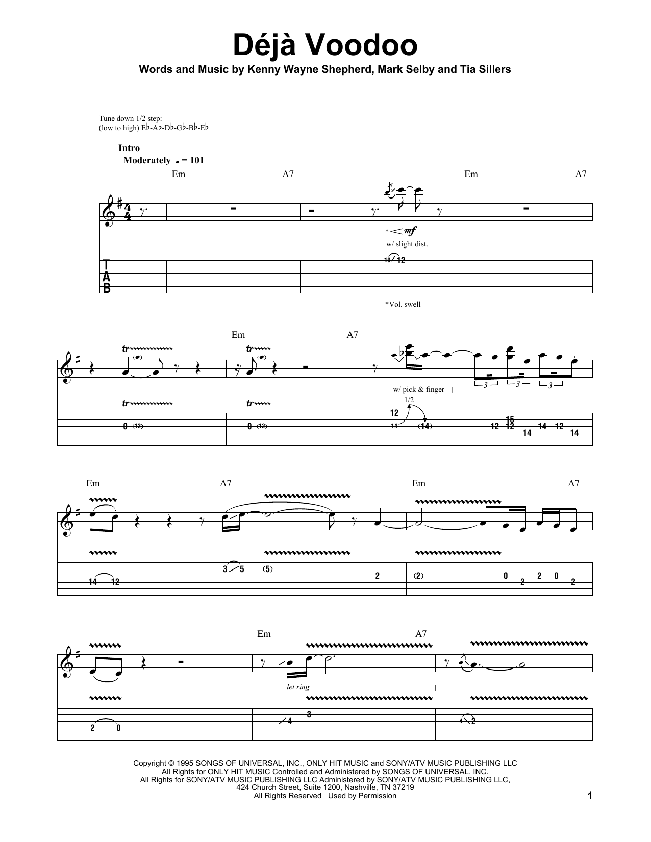 Kenny Wayne Shepherd Deja Voodoo sheet music notes and chords arranged for Guitar Tab (Single Guitar)