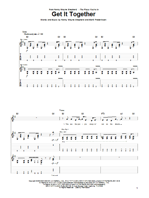 Kenny Wayne Shepherd Get It Together sheet music notes and chords arranged for Guitar Tab