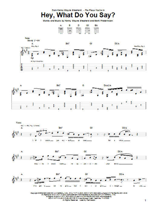 Kenny Wayne Shepherd Hey, What Do You Say? sheet music notes and chords arranged for Guitar Tab