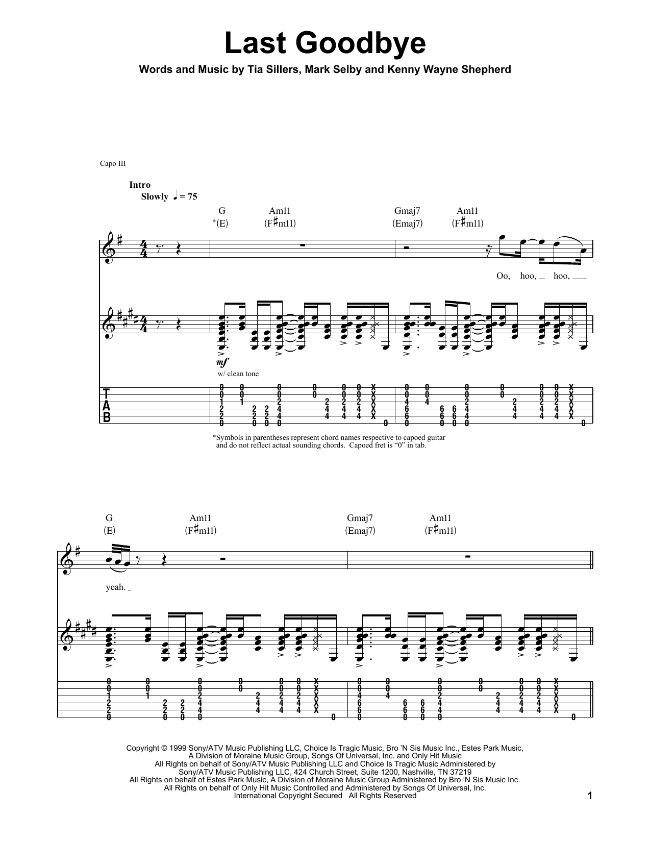 Kenny Wayne Shepherd Last Goodbye sheet music notes and chords arranged for Guitar Tab (Single Guitar)