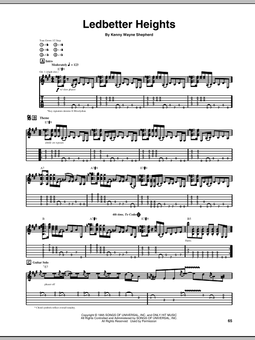 Kenny Wayne Shepherd Ledbetter Heights sheet music notes and chords arranged for Guitar Tab