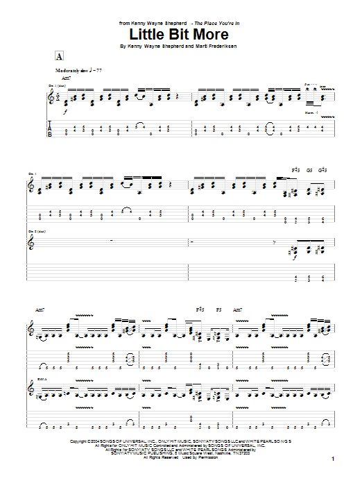 Kenny Wayne Shepherd Little Bit More sheet music notes and chords arranged for Guitar Tab