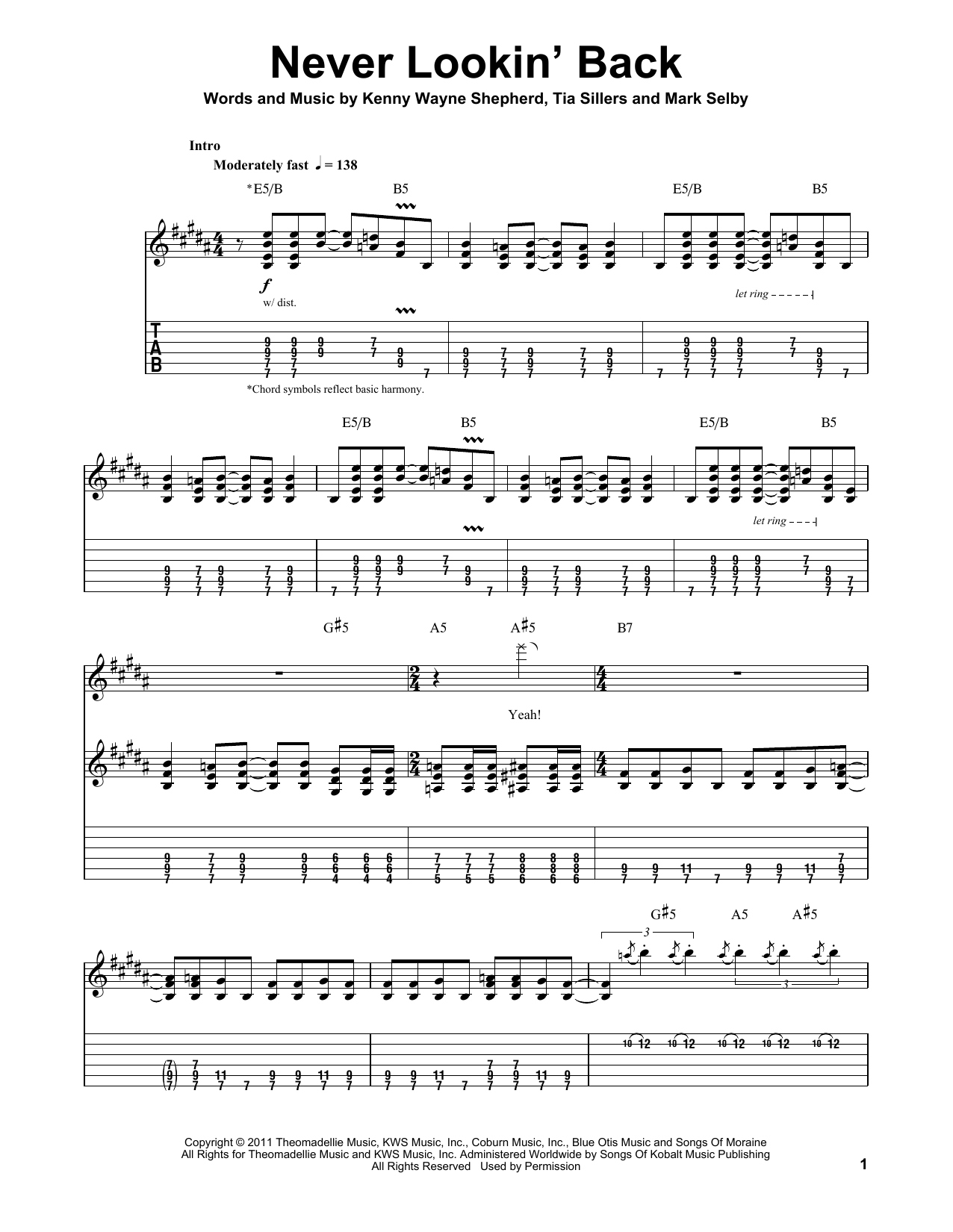 Kenny Wayne Shepherd Never Lookin' Back sheet music notes and chords arranged for Guitar Tab (Single Guitar)