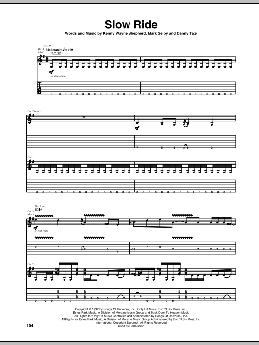 Kenny Wayne Shepherd Slow Ride sheet music notes and chords arranged for Guitar Tab