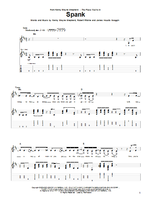 Kenny Wayne Shepherd Spank sheet music notes and chords arranged for Guitar Tab