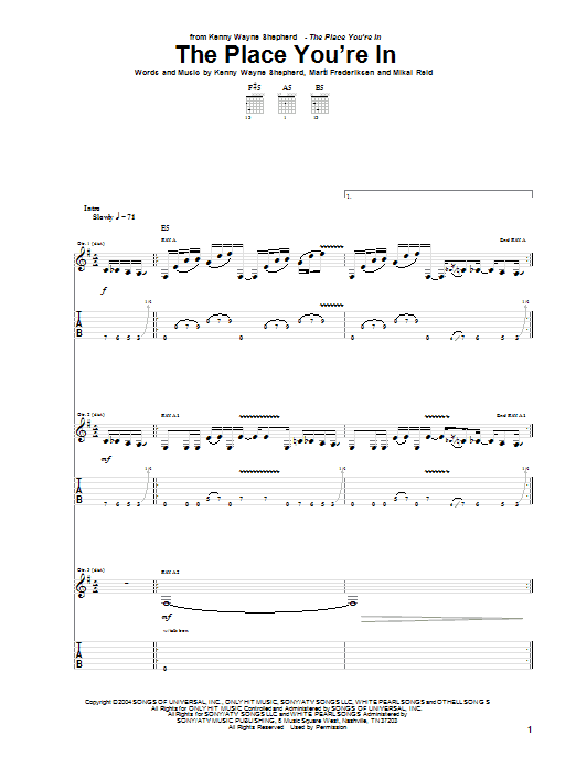 Kenny Wayne Shepherd The Place You're In sheet music notes and chords arranged for Guitar Tab