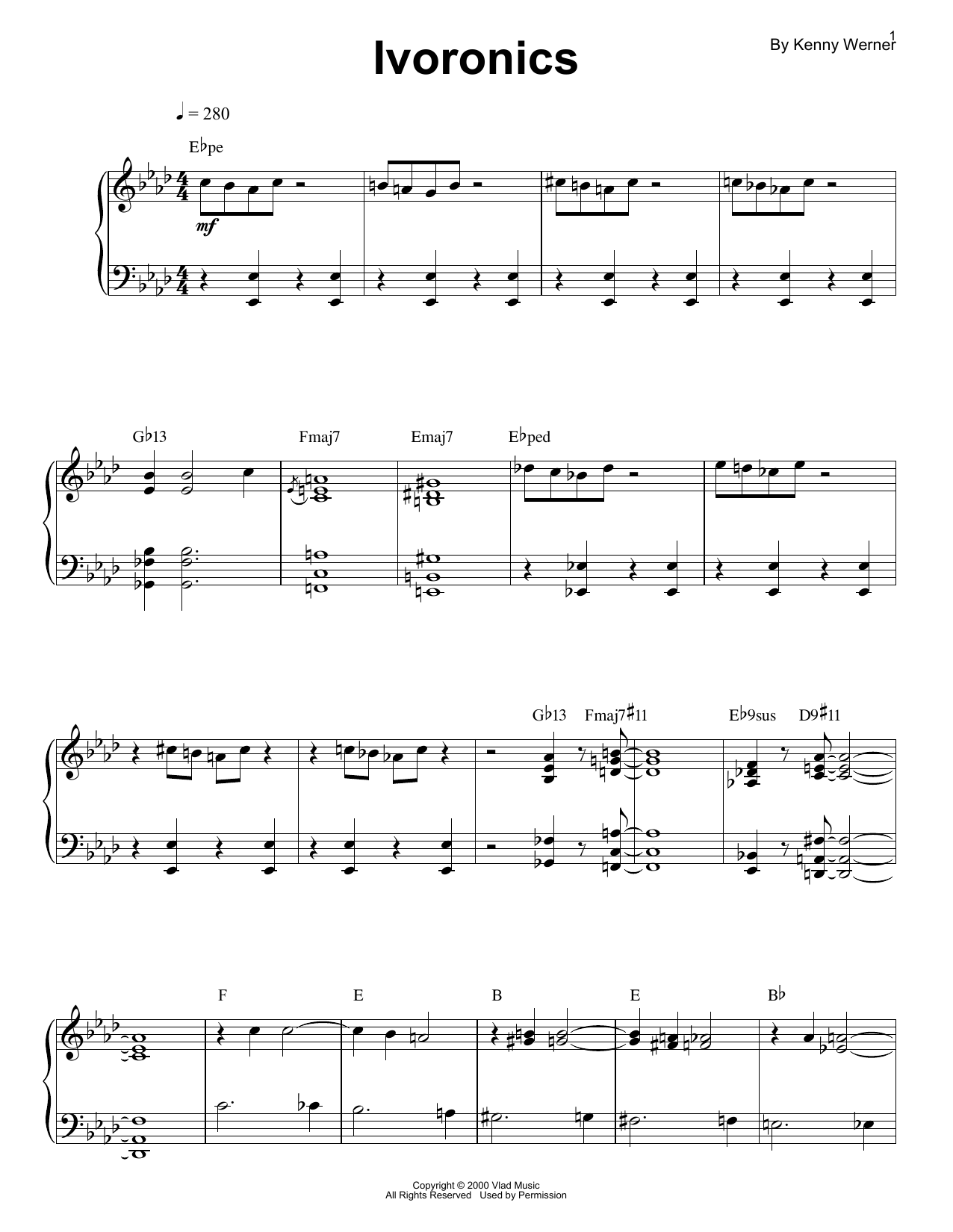 Kenny Werner Ivoronics sheet music notes and chords arranged for Piano Transcription