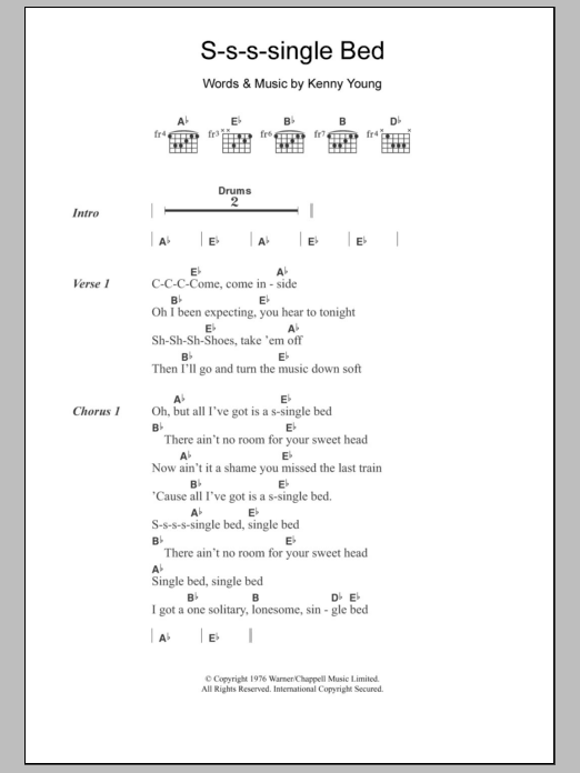 Kenny Young S-s-s-single Bed sheet music notes and chords arranged for Guitar Chords/Lyrics