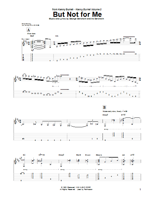Kenny Burrell But Not For Me sheet music notes and chords arranged for Guitar Tab