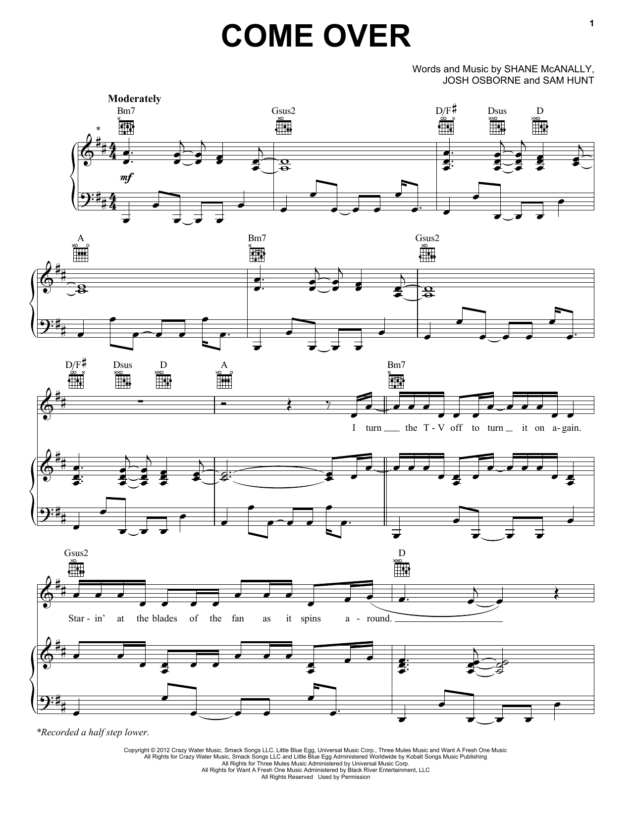 Kenny Chesney Come Over sheet music notes and chords arranged for Guitar Chords/Lyrics