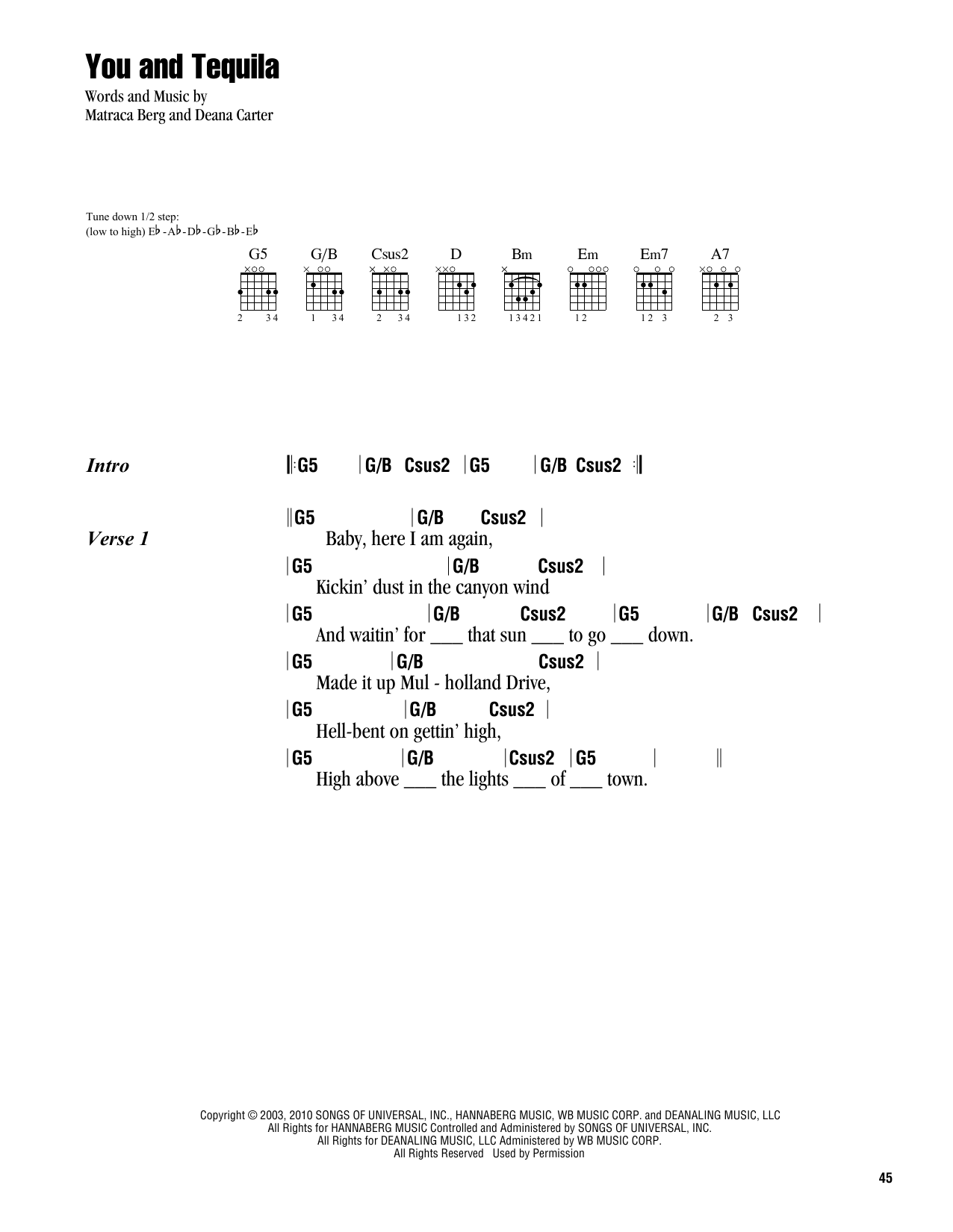 Kenny Chesney featuring Grace Potter You And Tequila sheet music notes and chords arranged for Guitar Chords/Lyrics