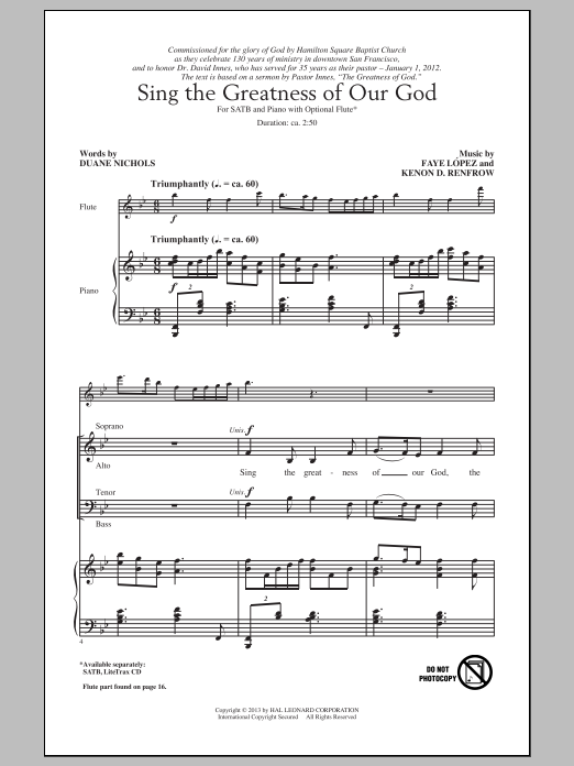 Kenon D. Renfrow Sing The Greatness Of Our God sheet music notes and chords arranged for SATB Choir