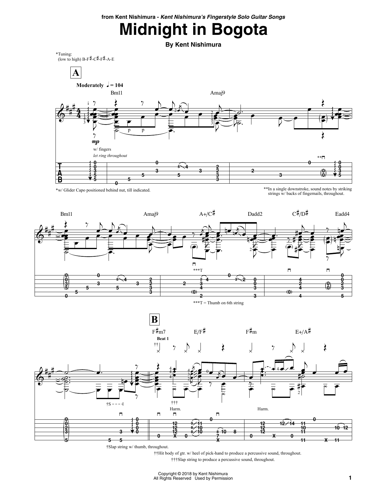 Kent Nishimura Midnight In Bogota sheet music notes and chords arranged for Solo Guitar