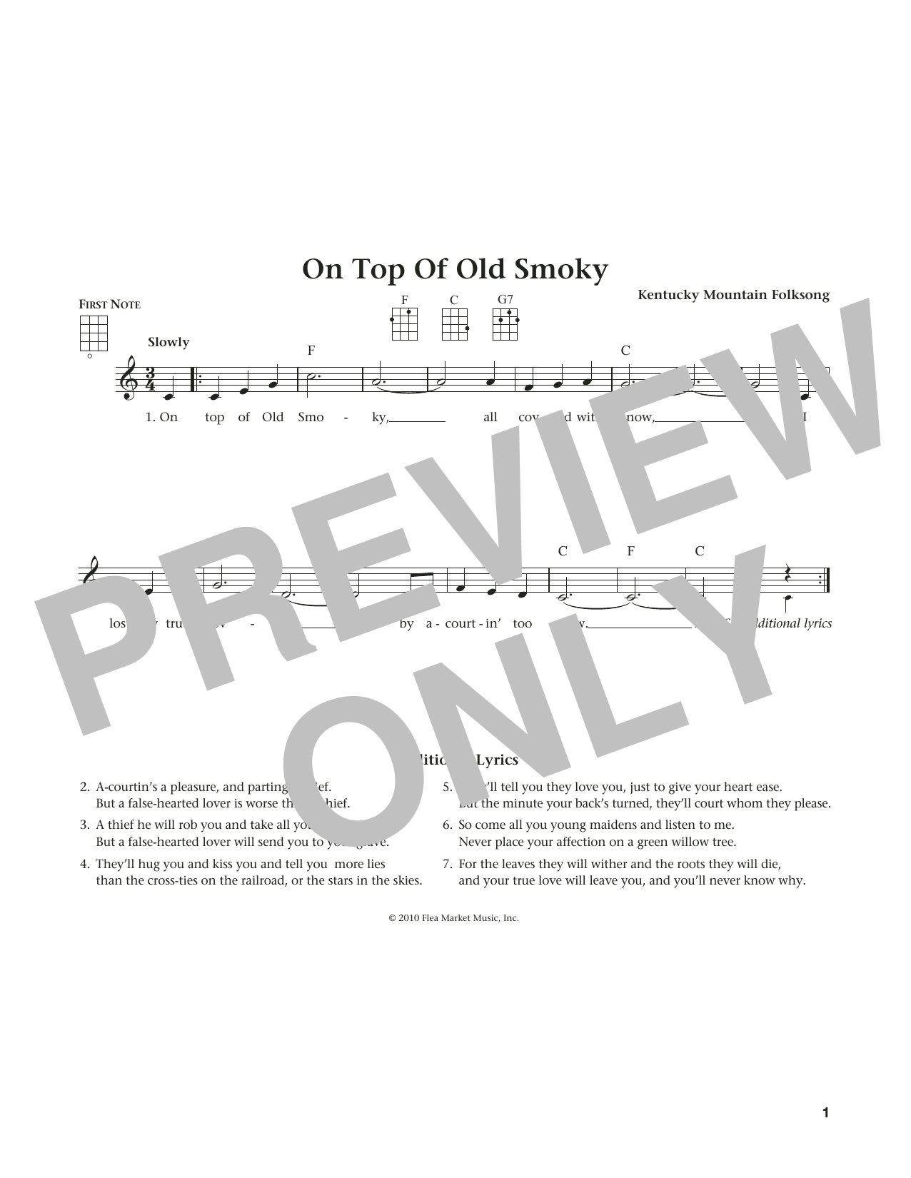 Kentucky Mountain Folksong On Top Of Old Smoky (from The Daily Ukulele) (arr. Liz and Jim Beloff) sheet music notes and chords arranged for Ukulele