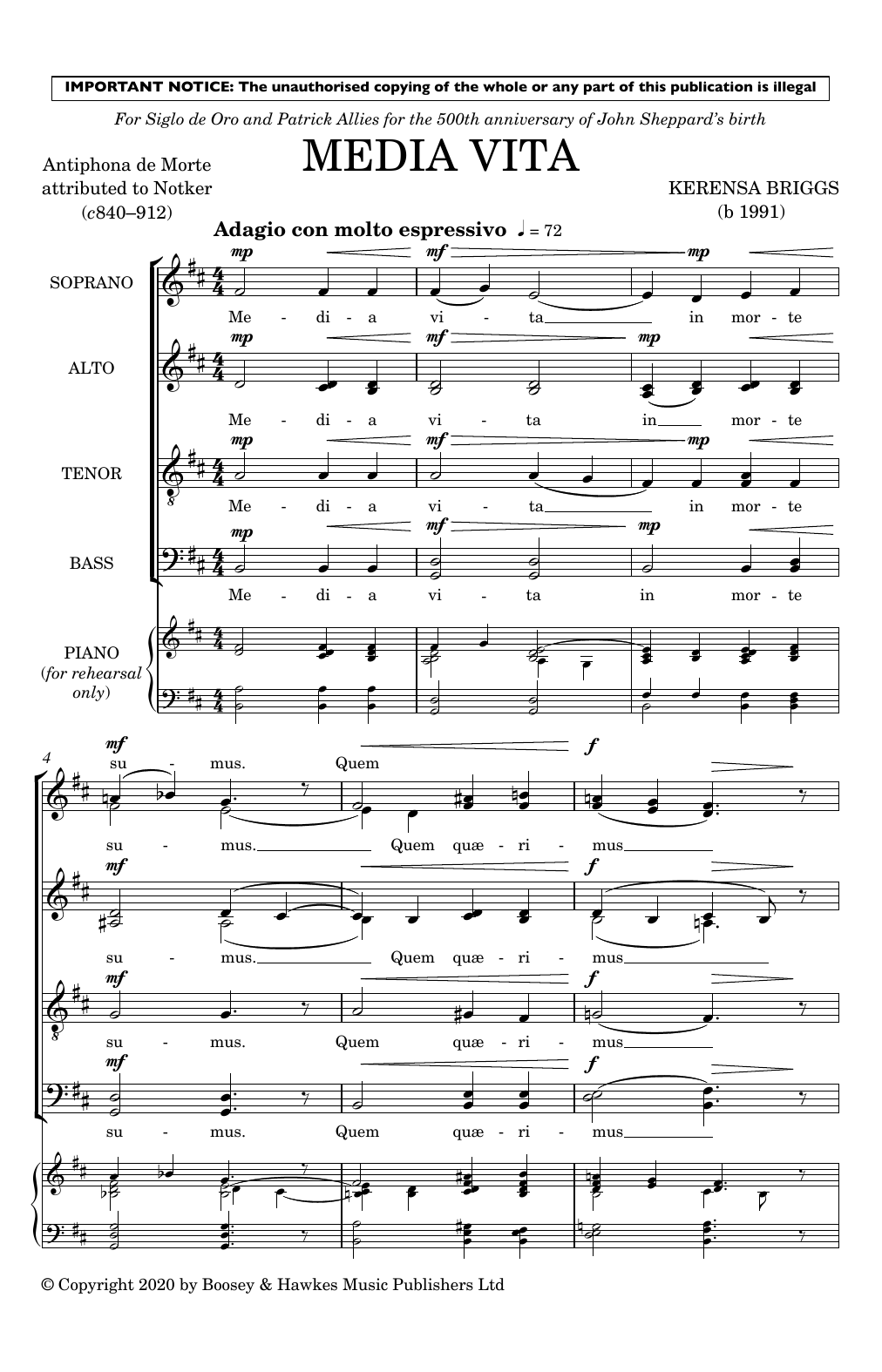 Kerensa Briggs Media vita sheet music notes and chords arranged for SSAATTBB Choir