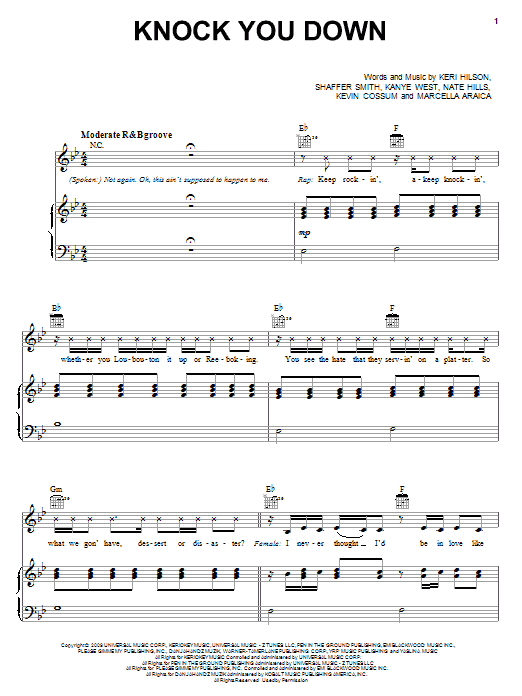 Keri Hilson featuring Kanye West & Ne-Yo Knock You Down sheet music notes and chords arranged for Piano, Vocal & Guitar Chords (Right-Hand Melody)