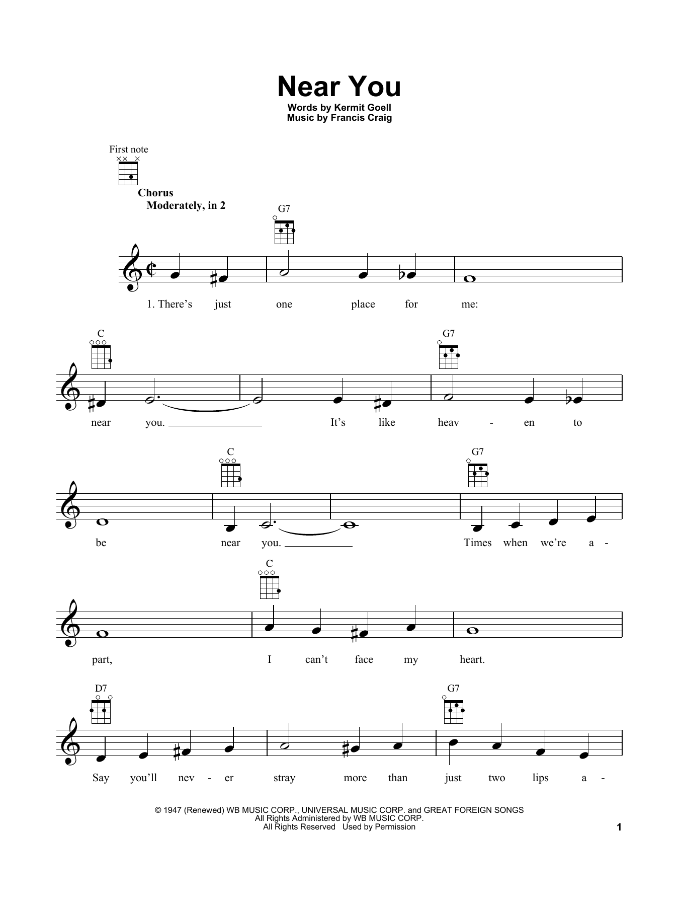 Kermit Goell Near You sheet music notes and chords arranged for Real Book – Melody & Chords