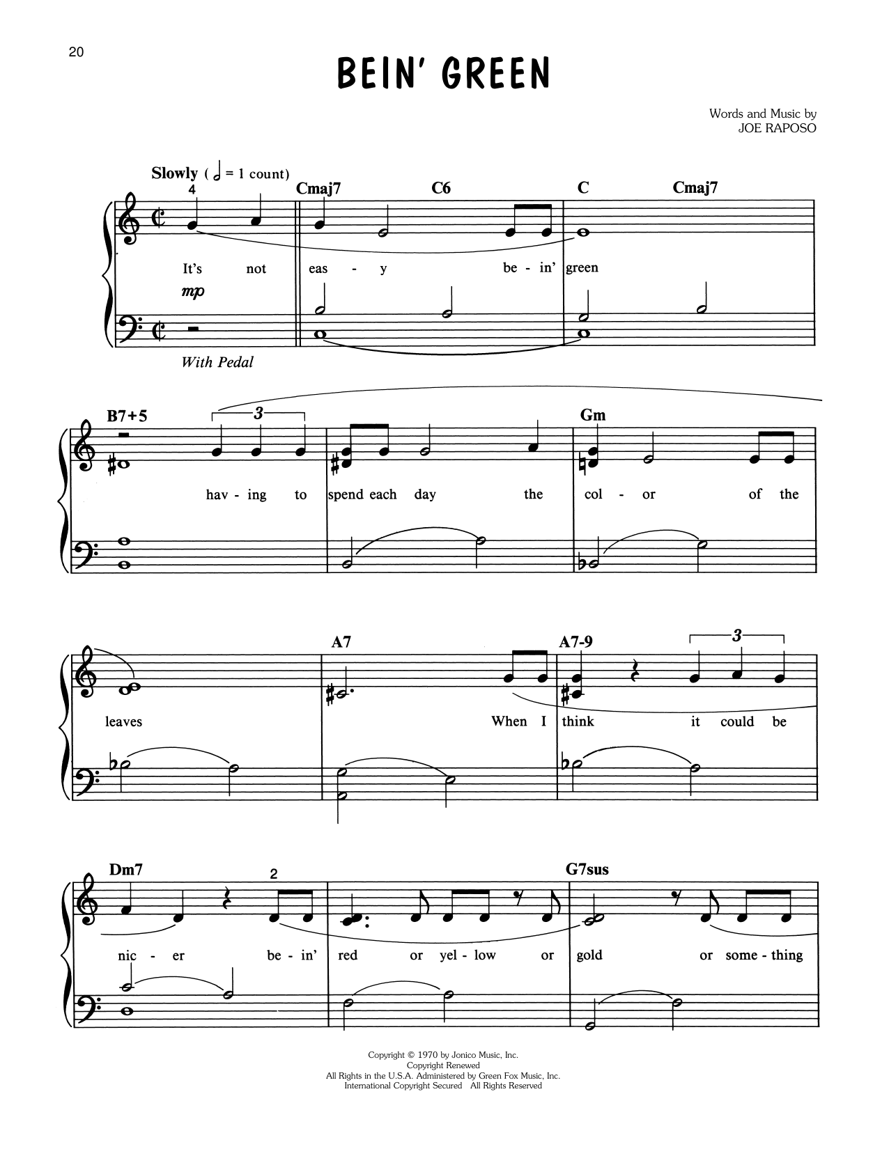 Kermit The Frog Bein' Green (from Sesame Street) sheet music notes and chords arranged for Easy Piano