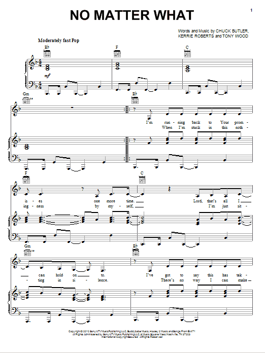 Kerrie Roberts No Matter What sheet music notes and chords arranged for Piano, Vocal & Guitar Chords (Right-Hand Melody)