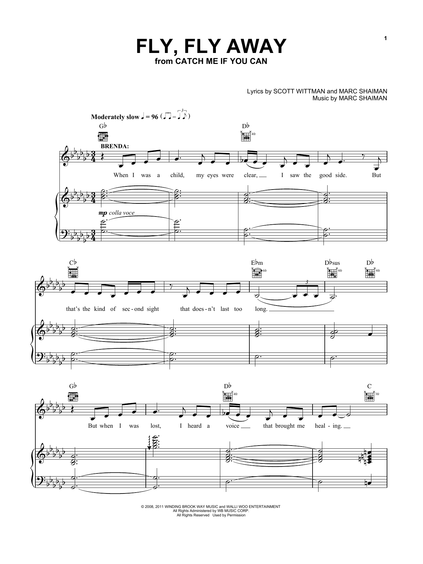 Kerry Butler Fly, Fly Away (from Catch Me If You Can) sheet music notes and chords arranged for Vocal Pro + Piano/Guitar
