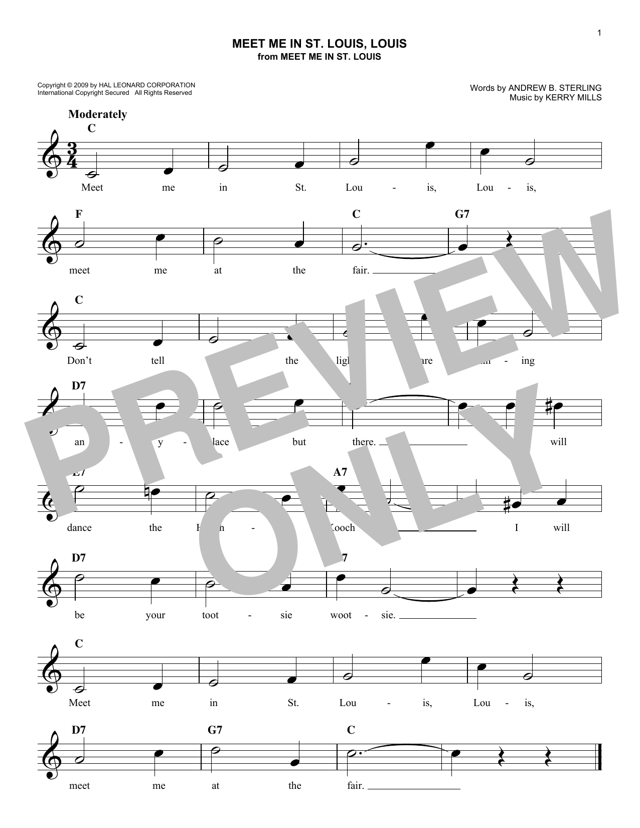Kerry Mills Meet Me In St. Louis, Louis sheet music notes and chords arranged for Lead Sheet / Fake Book