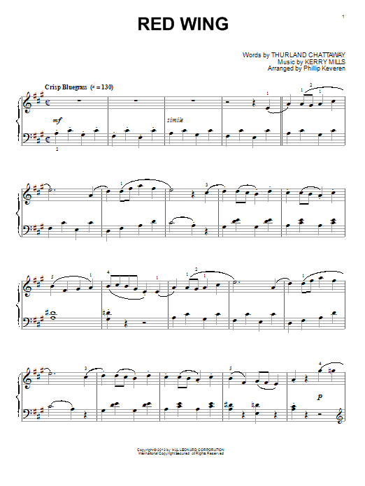 Kerry Mills Red Wing (arr. Phillip Keveren) sheet music notes and chords arranged for Piano Solo