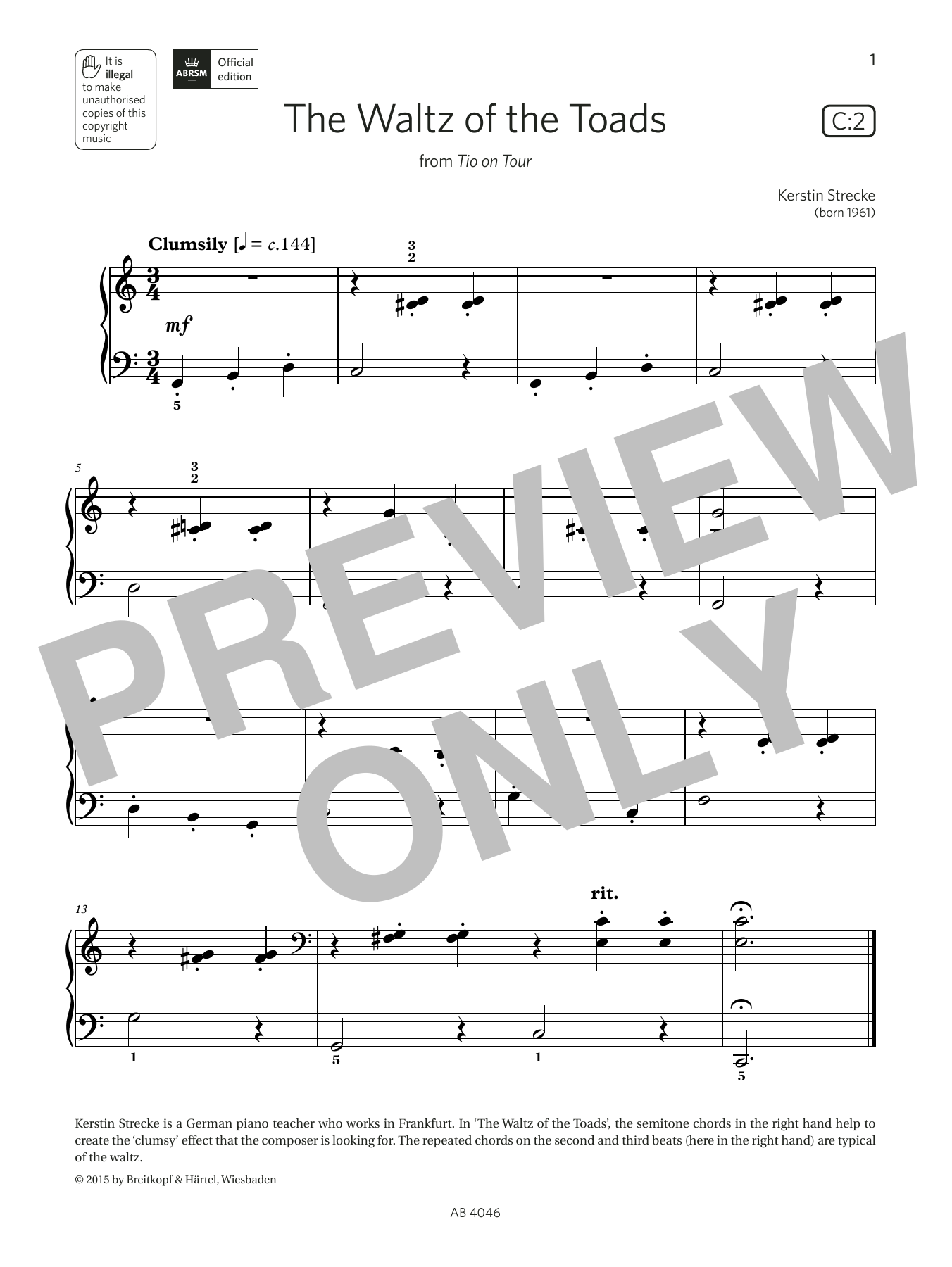 Kerstin Strecke The Waltz of the Toads (Grade Initial, list C2, from the ABRSM Piano Syllabus 2023 & 2024) sheet music notes and chords arranged for Piano Solo