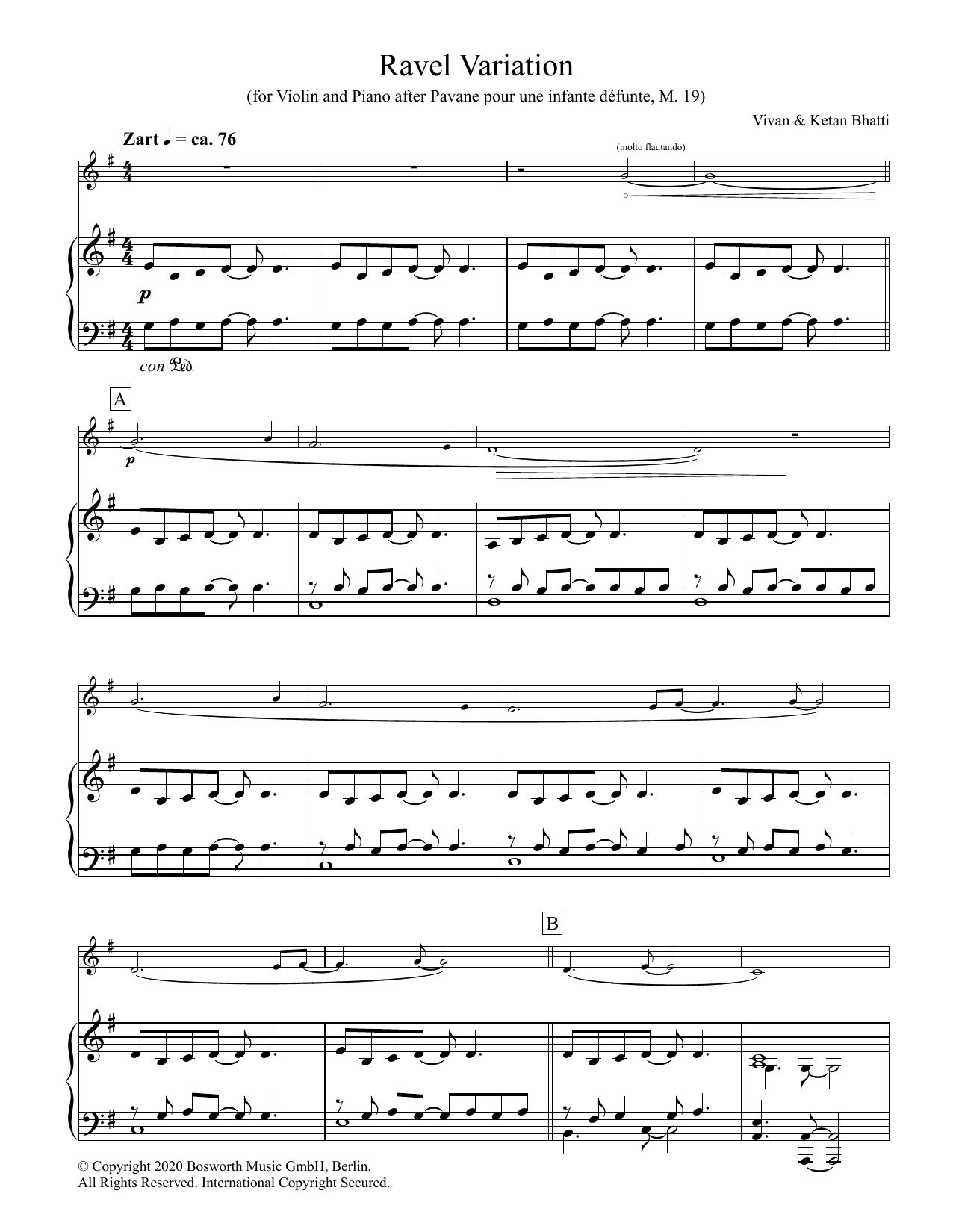 Ketan & Vivan Bhatti Ravel Variation sheet music notes and chords arranged for Violin and Piano